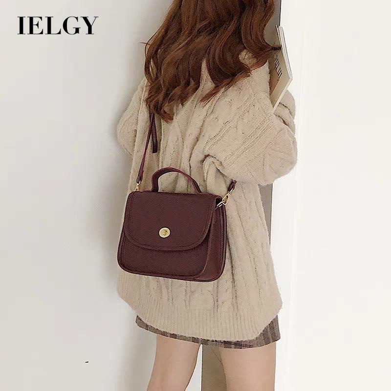 Túi đeo chéo da PU màu trơn có khóa phong cách Hàn Quốc cho nữ