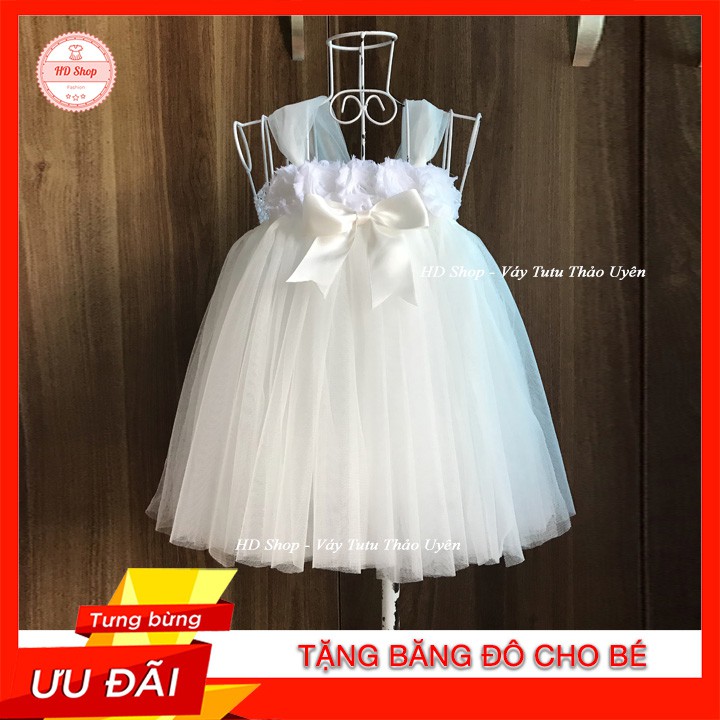 Đầm cho bé sơ sinh 🎁Tặng kèm băng đô🎁 Đầm công chúa hoa 3d đính nơ cho bé sơ sinh 0 đến 12 tháng