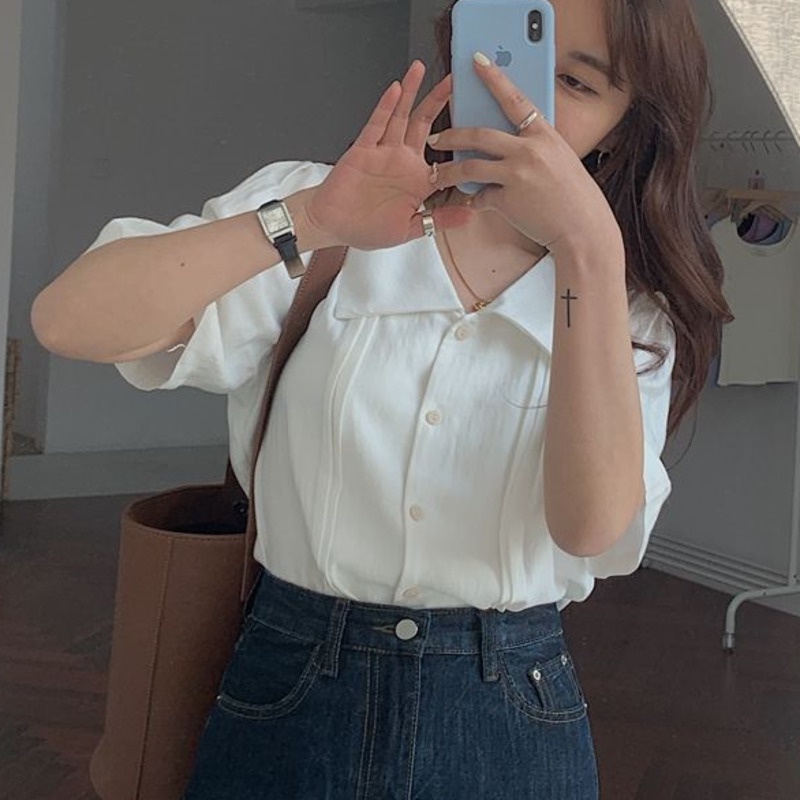 Áo Sơ Mi Trắng Tay Ngắn 156312 Áo Cardigan Form Rộng Kiểu Dáng Hợp Thời Trang Theo Phong Cách Hàn Quốc