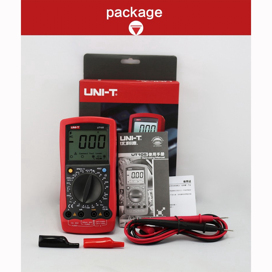 Đồng hồ vạn năng UT105 Đồng hồ đa năng DC Ampe kế UNI-Với LCD Ampe kế kỹ thuật số vạn năng cầm tay