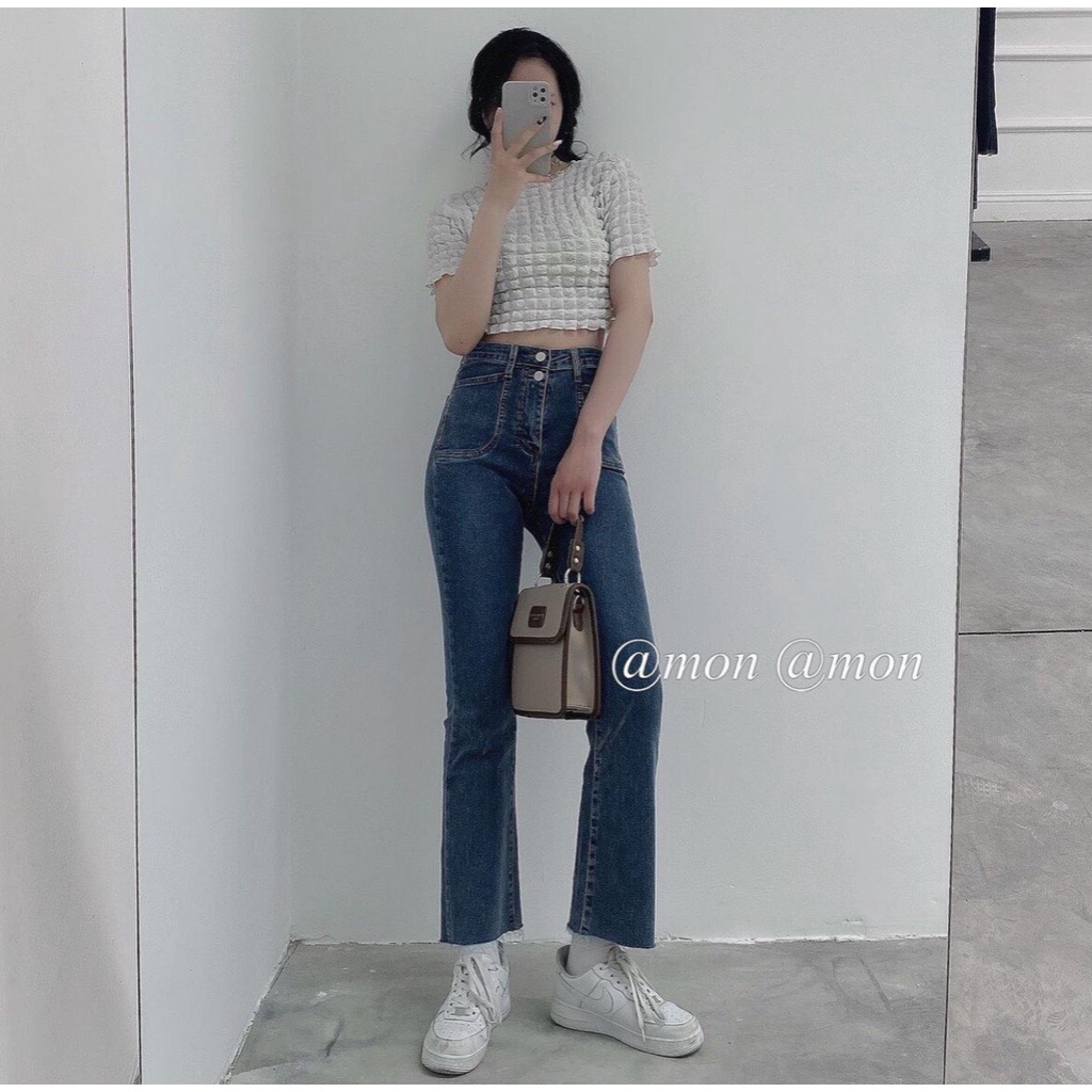 Áo croptop nữ xốp kiểu tay ngắn phong cách trẻ trung Shop Đậu Xinh - A411