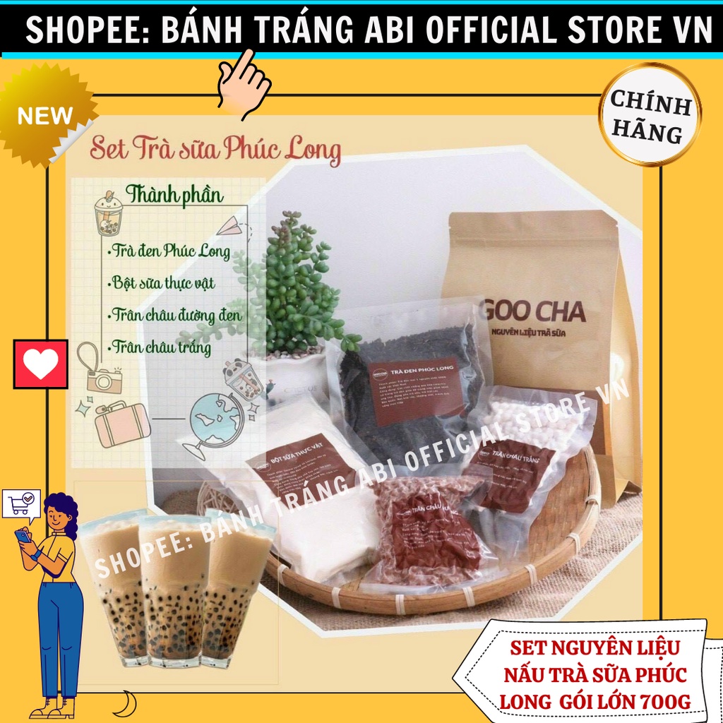SET COMBO NGUYÊN LIỆU TRÀ SỮA PHÚC LONG-THÁI ĐỎ-THÁI XANH GOO CHA GỒM 4 MÓN TÚI LỚN 700G