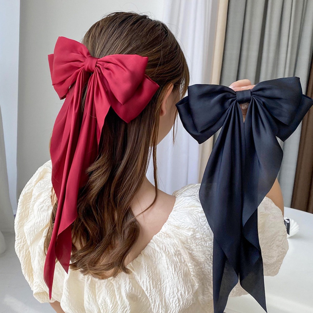 Kẹp tóc Retro Big Bow tóc Clip trở lại đầu tóc sửa chữa Clip Ins màu đen và màu đỏ khí mùa xuân Clip Mũ kẹp tóc
