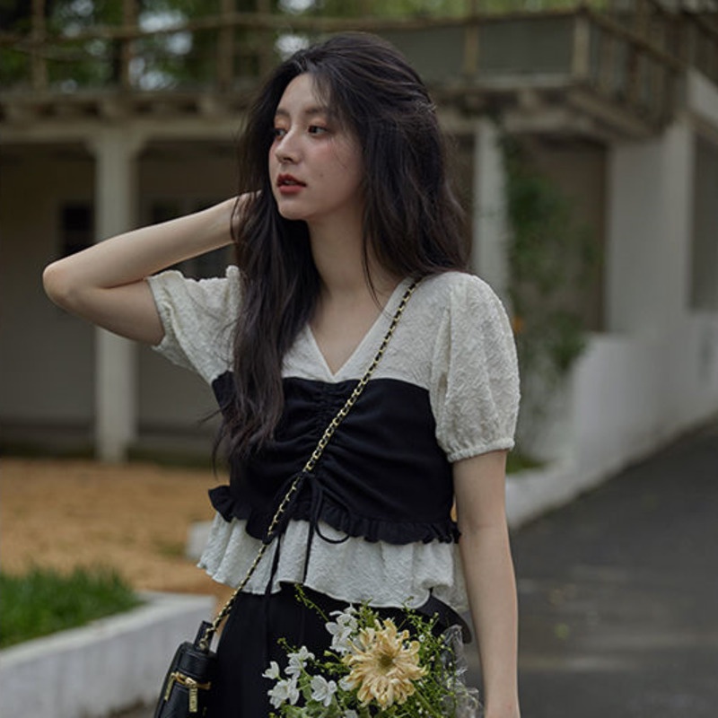 Áo Chiffon Ngắn Tay Phối Lớp Ngoài Thời Trang Hè Sành Điệu Dành Cho Nữ