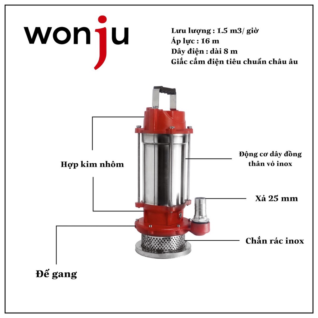 MÁY BƠM CHÌM 0.37kw inox đỏ Wonju