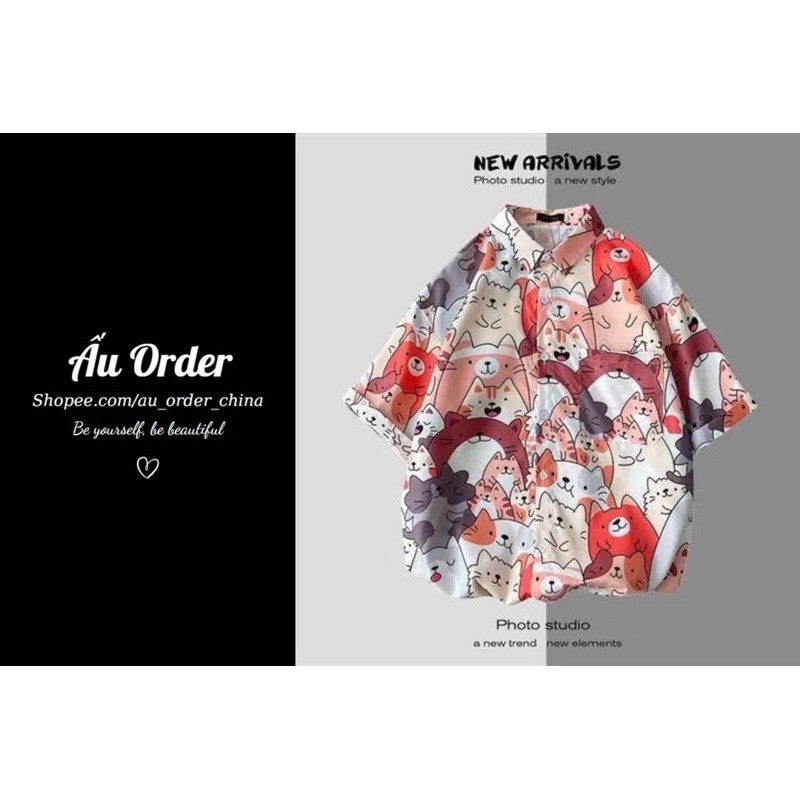 Áo sơ mi hình động vật dễ thương Bigsize đến 100kg ( sẵn mèo hồng 2XL+3XL, mèo xanh 2XL)