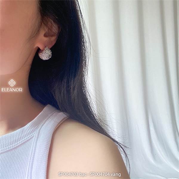 Bông tai nữ chuôi bạc 925 Eleanor Accessories hình cầu họa tiết đan lưới phụ kiện trang sức 4703