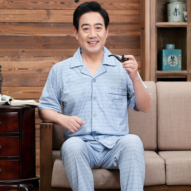 Người nổi tiếng trên Internet bán hàng trực tiếp tại nhà máypyjamas nam mùa hè mỏng ngắn tay cotton pyjama trung