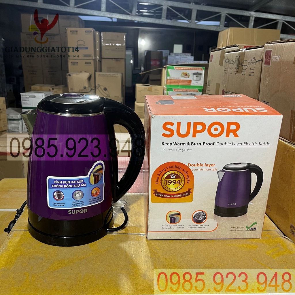 Ấm Siêu Tốc Bình Đun Nước Siêu Tốc SUPOR 17S18AVN (1,7 lít) 1800W -Pha Trà Pha Sữa Nhanh Chóng -An Toàn Với Inox 304