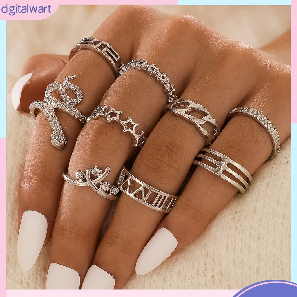 Set 9 Nhẫn Đeo Khớp Ngón Tay Thiết Kế Hình Rắn Độc Đáo Thời Trang Cho Nữ