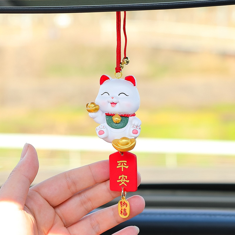 Dây treo trang trí gương chiếu hậu xe hơi hình mèo tài lộc, may mắn