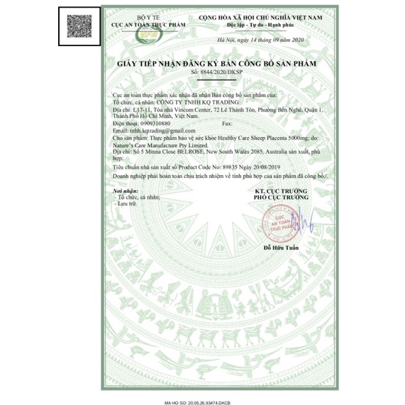 (Đủ bill) Nhau thai cừu Healthy-Care Sheep Placenta 100v
