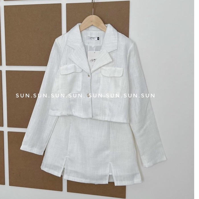 Set váy nữ áo cổ vest dáng croptop mix váy lót quần chất linen xịn thời trangI Trần hân Shop 4012422