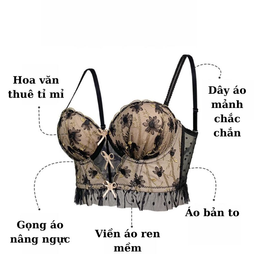 Áo bra nữ, bra ren Cao Cấp đính nơ gợi cảm sexy, áo lót nữ Bralette có gọng đệm mút nâng ngực tạo khe quyến rũ A1008