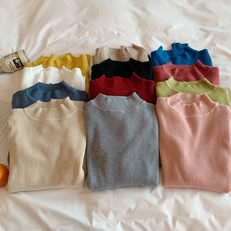 Áo len tăm cổ 3 phân mềm mịn, co giãn nhiều màu sắc, áo len mỏng Quảng Châu | BigBuy360 - bigbuy360.vn