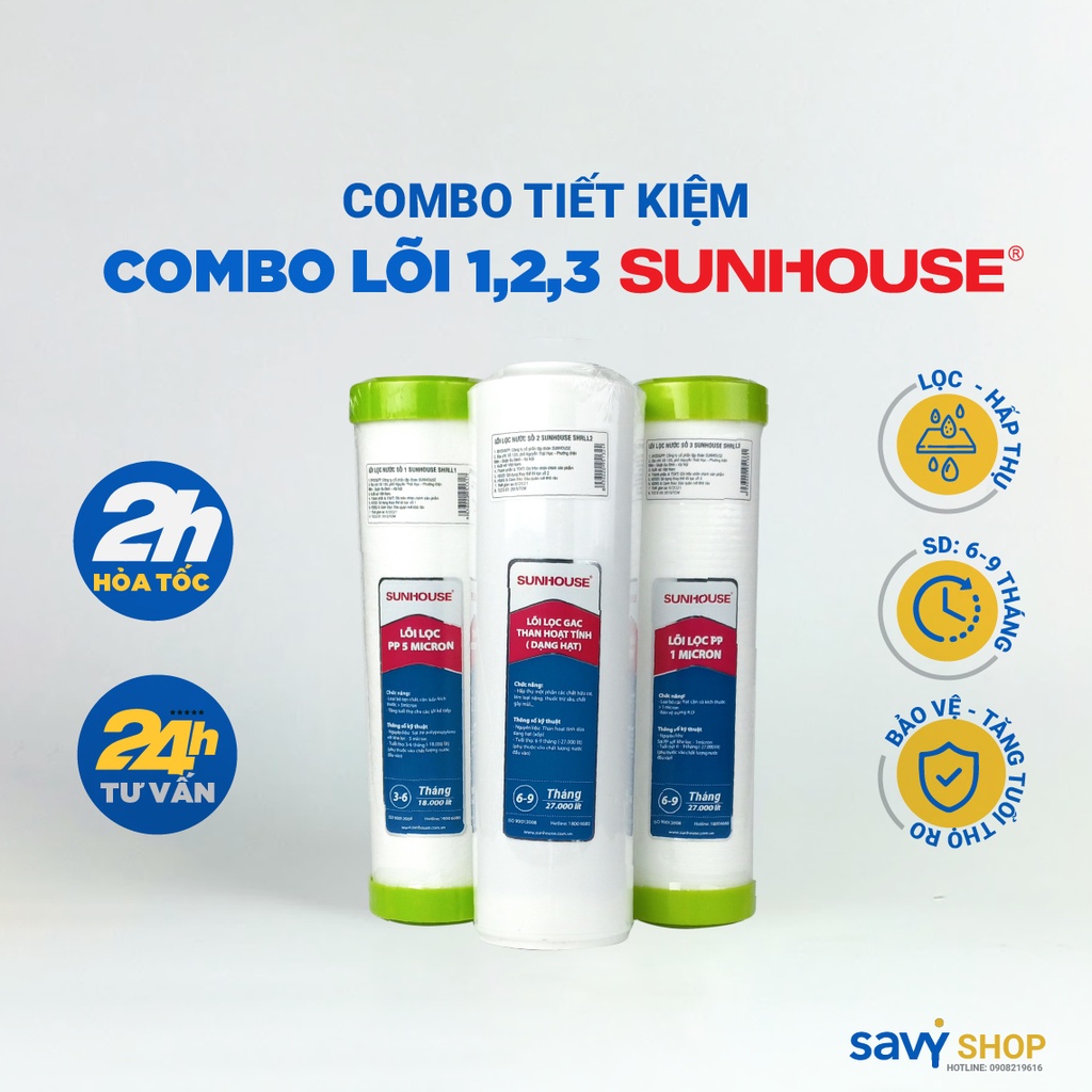 Bộ 3 lõi lọc nước số 1,2,3 Sunhouse SHRLL1;SHRLL2; SHRLL3 [ Chính hãng]