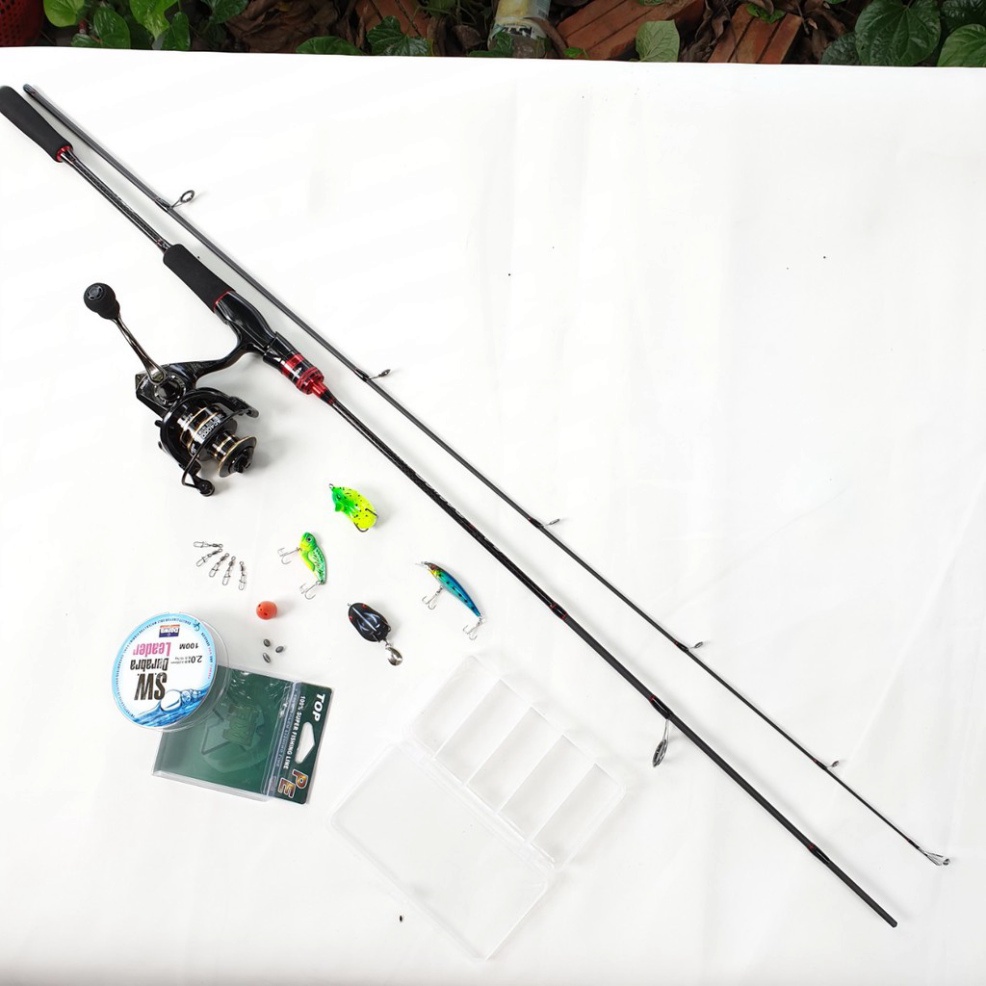 Bộ cần câu cá lure máy đứng 1.68m - 1.8m - 2.1m - 2.4m + Máy kim khí + dây câu lure + hộp mồi lure B-lu-D01