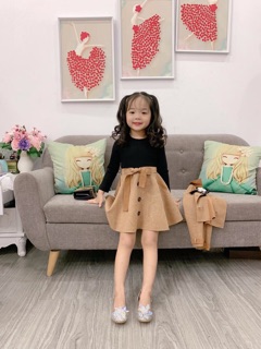 Set váy áo khoác da lộn cho bé gái