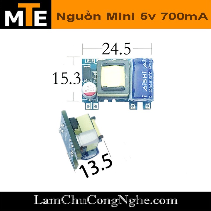 Mạch nguồn siêu mini 220V - 5v 700mA 1 hàng chân - Module nguồn hạ áp cực nhỏ gọn thích hợp cho các dự án IOT