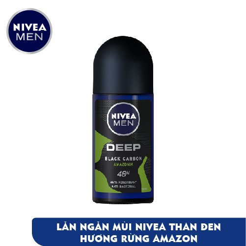 Lăn ngăn mùi NIVEA MEN Deep than đen hoạt tính hương rừng Amazon (50ml)