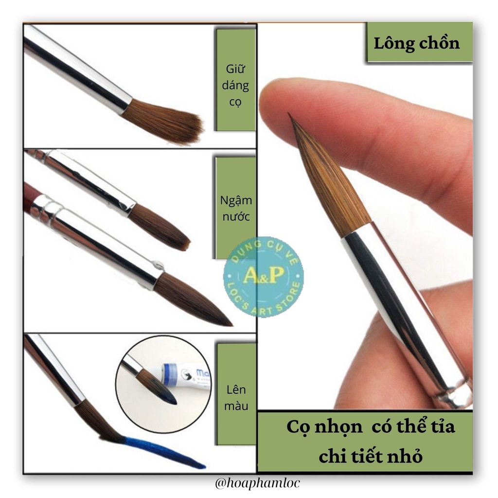 [Lộc's Art Store] Cọ Vẽ Lông Chồn Đầu Tròn Nhọn SPACEART SP101 - Cọ Vẽ Màu Nước, Màu Bột, Màu Acrylic