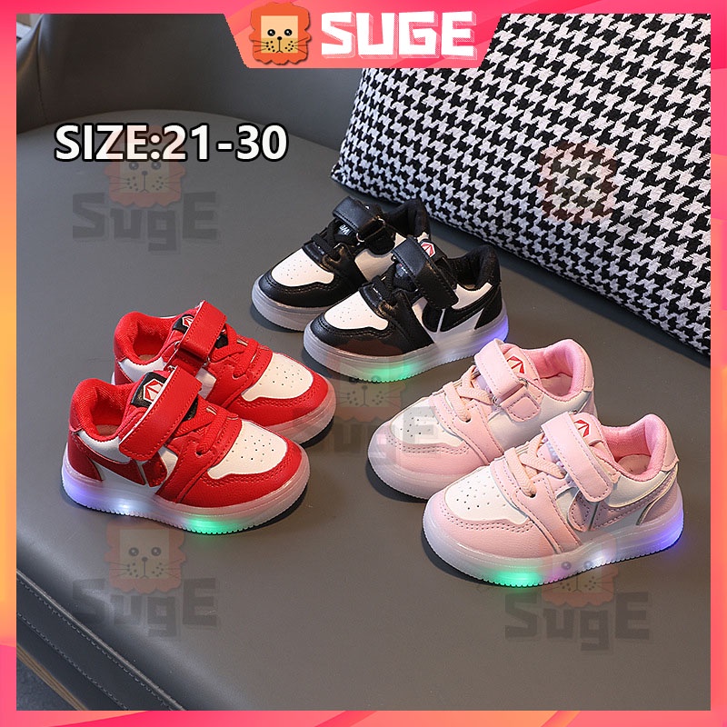 【Suge】Giày Da Đế Mềm Chống Trượt Có Đèn LED Phát Sáng Dành Cho Trẻ Em