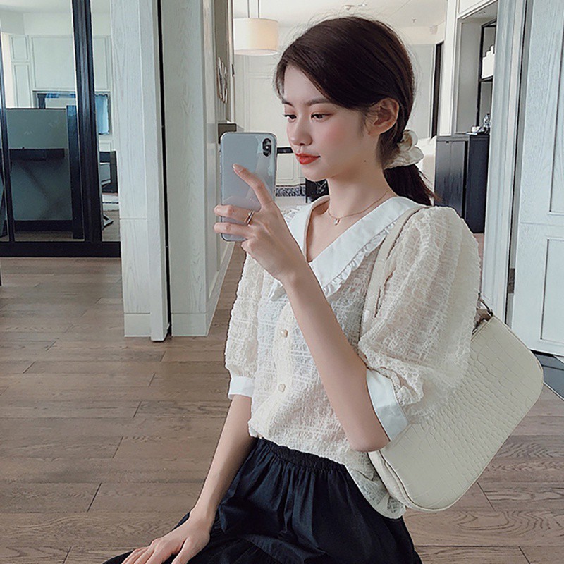 Áo kiểu cổ búp bê tay áo 1/2 phong cách Hàn Quốc điệu đà cho nữ