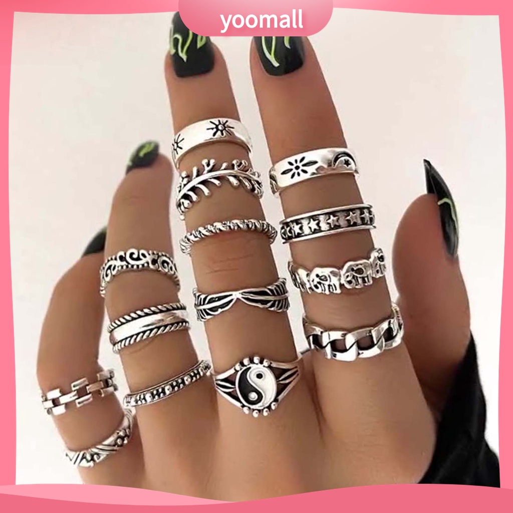 Yomall♡ Set 14 Nhẫn Đeo Khớp Ngón Tay Thời Trang Nữ