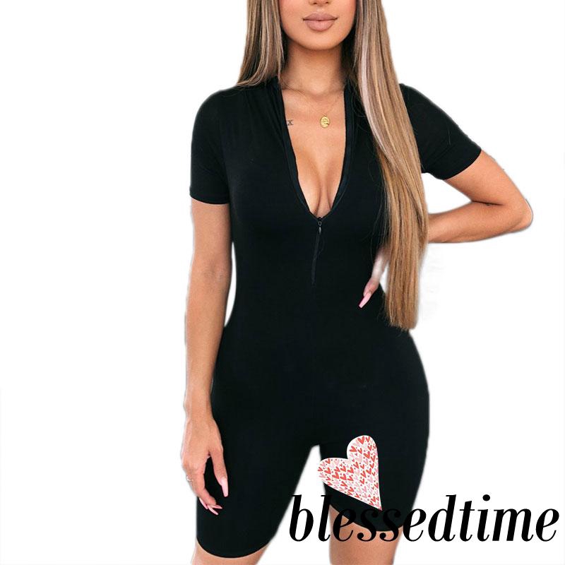 Áo Liền Quần Ôm Sát Tay Ngắn Cổ V Xẻ Sâu Thời Trang Quyến Rũ Cho Nữ