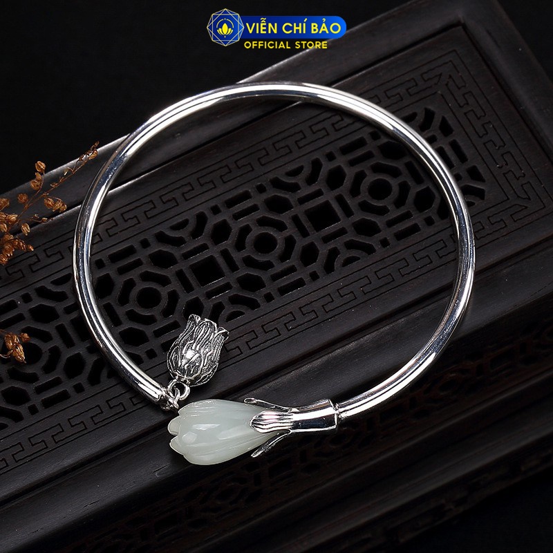 Kiềng tay bạc nữ hình hoa ngọc lan charm chuông bạc Thái 925 thời trang phụ kiện trang sức nữ Viễn Chí Bảo L000060