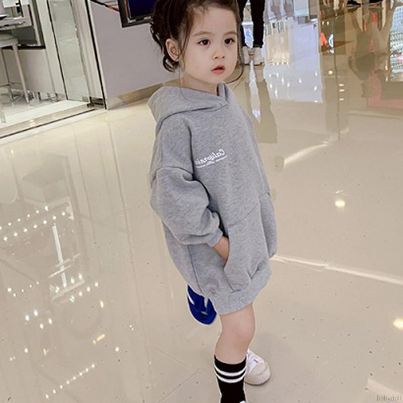 Đầm hoodie bé gái tay dài lót lông cừu dày dặn thoải mái thời trang