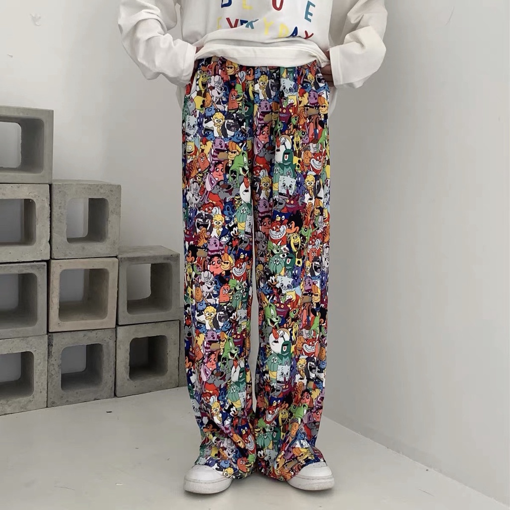 Quần dài lưng thun hoạ tiết hoạt hình cá tính phong cách hiphop street style SIB035