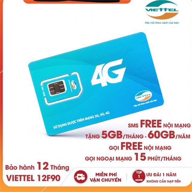 [SALE LÔ CUỐI] SIM 4G VIETTEL 12F90 TRỌN GÓI 1 NĂM GỌI 1 TỶ PHÚT VÀ TẶNG 5GB/THÁNG (SIM ĐÃ CHỌN LỌC)