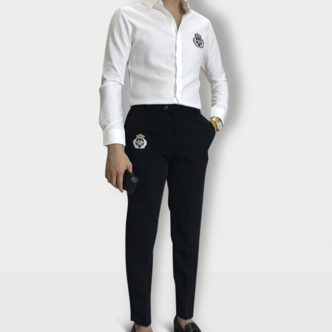 Quần âu Sơ mi thêu họa tiết ong trắng Combo 1 quần + 1 áo  chất liệu quần co giãn nhẹ fom hàn chuẩn áo chất lụa co giãn | BigBuy360 - bigbuy360.vn