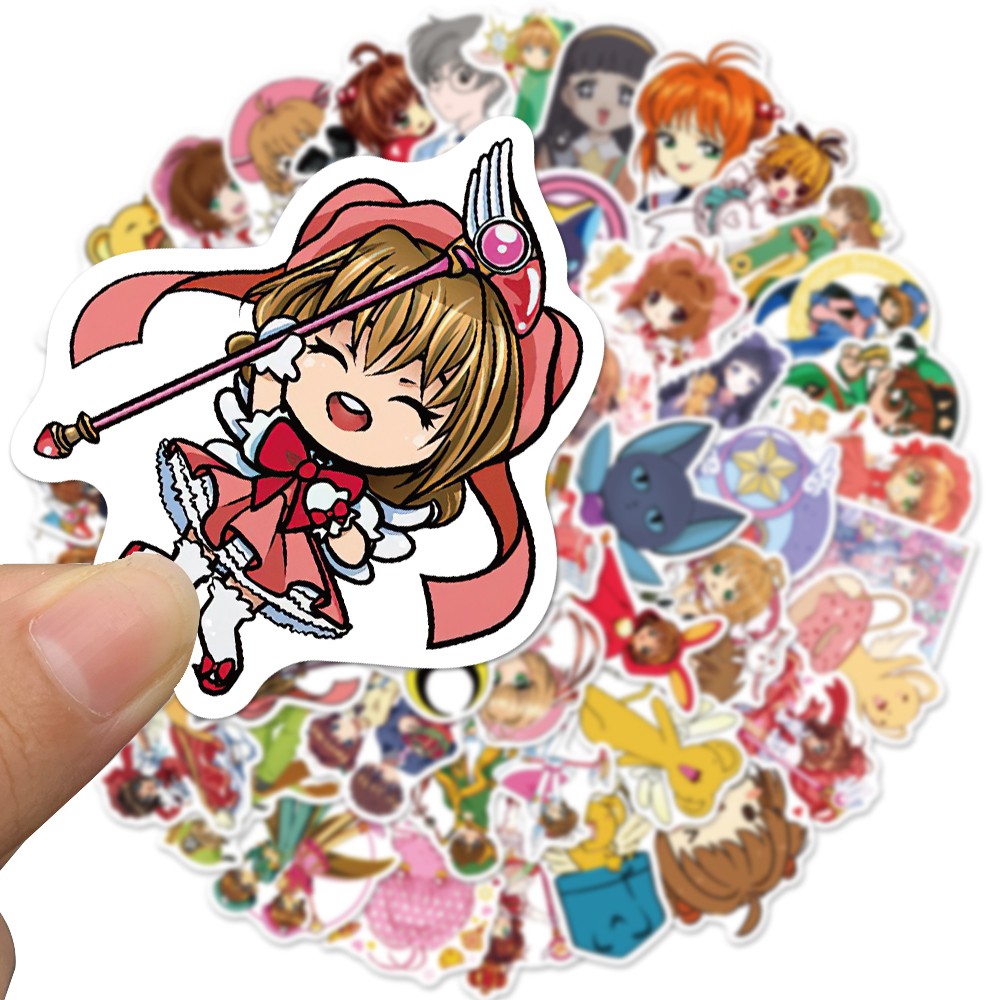 Set 50 miếng dán hoạt hình thủ lĩnh thẻ bài sakura trang trí đa năng