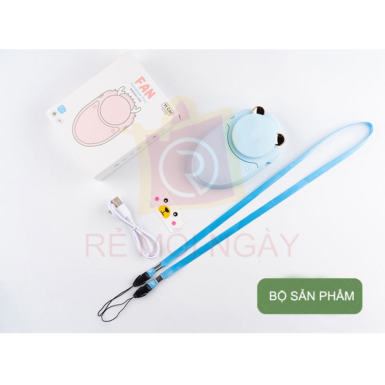 Quạt đeo cổ mini cổng USB, kèm gương trang điểm và đèn tiện lợi 3 trong 1