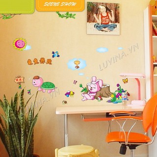 [ĐƠN 200K TẶNG QUÀ SIÊU YÊU]-Decal dán tường LUVINA trang trí phòng khách, phòng ngủ,phòng cho bé- Thỏ và rùa chạy thi