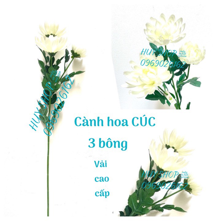 Hoa giả trang trí - Cành HOA CÚC 3 Bông  Vải cao cấp