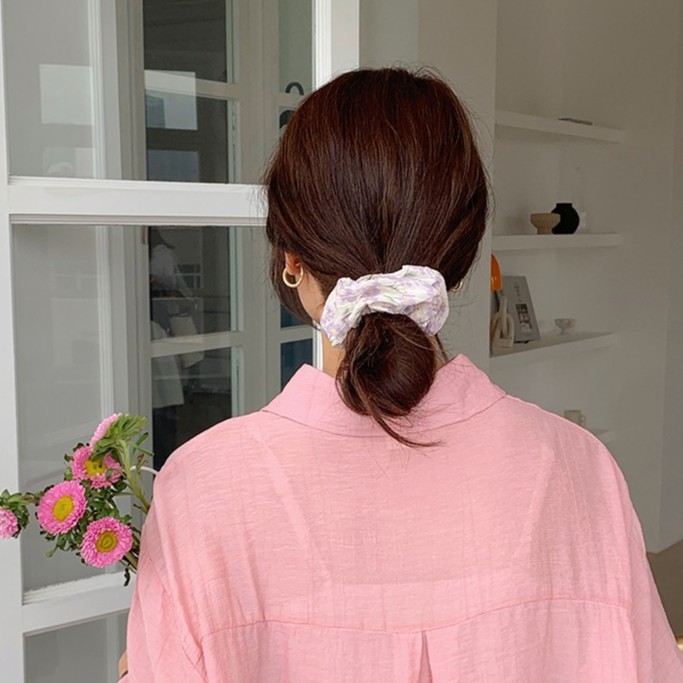 Scrunchies Cột Tóc Buộc Tóc LIN Họa TIết Hoa Dễ Thương