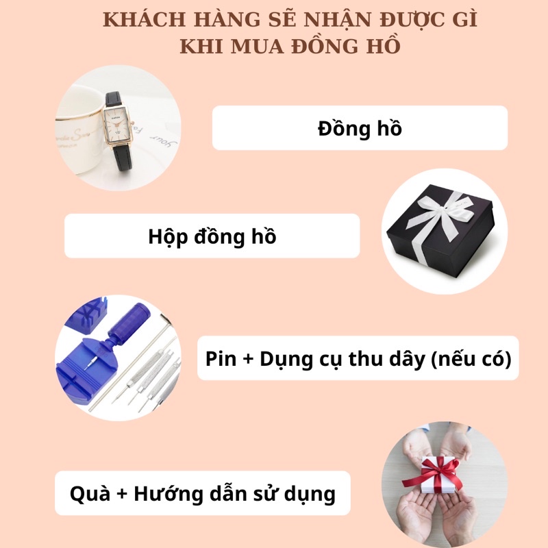 Đồng hồ nữ mặt chữ nhật 28mm dây da nhỏ SULABAS đẹp trẻ trung năng động