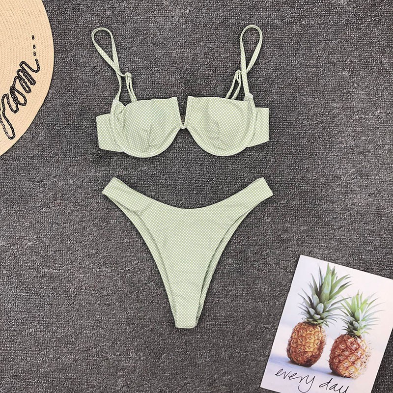 Bikini Có Mút Đệm Dày Nâng Ngực Hoạ Tiết Chấm Bi Xanh Lá H49 | BigBuy360 - bigbuy360.vn
