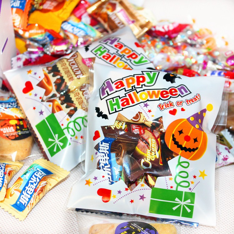 50Pcs Happy Halloween Cookie Self Adhesive Plastic Packing Bags