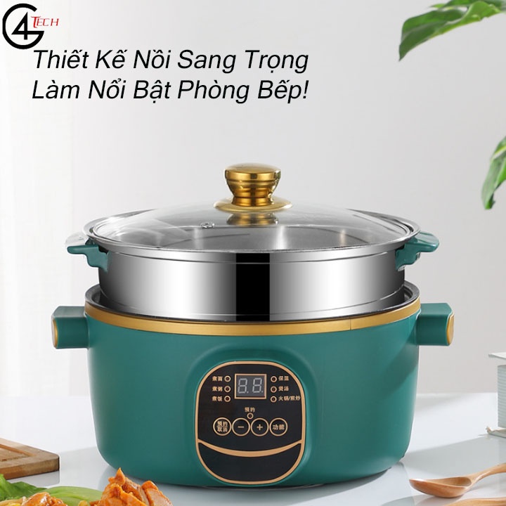 Nồi Lẩu Điện Đa Năng Chống Dính Shiban 24cm Kèm Giá Hấp Inox, Nồi Cơm Điện, Chiên Xào, Nấu Canh