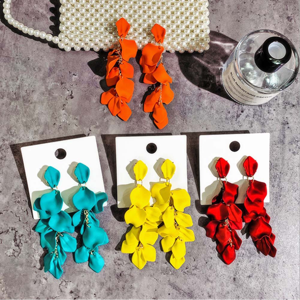 Khuyên tai acrylic dáng dài hình hoa hồng chống dị ứng 2021 cho nữ