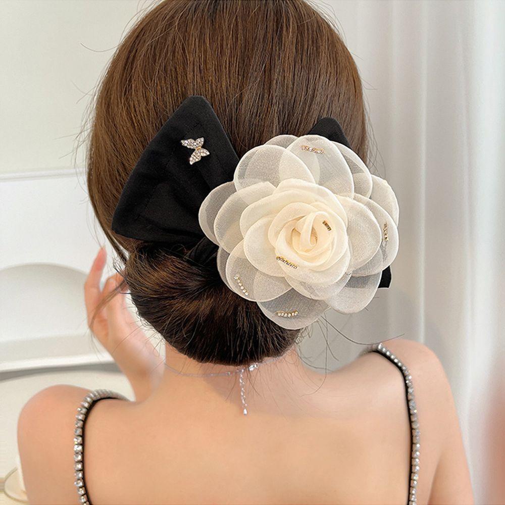 Qqmall Kẹp Tóc Hình Bướm Phối Lưới Hoa Trà Phong Cách Hàn Quốc Cổ Điển Sang Trọng DIY Dành Cho Bạn Nữ