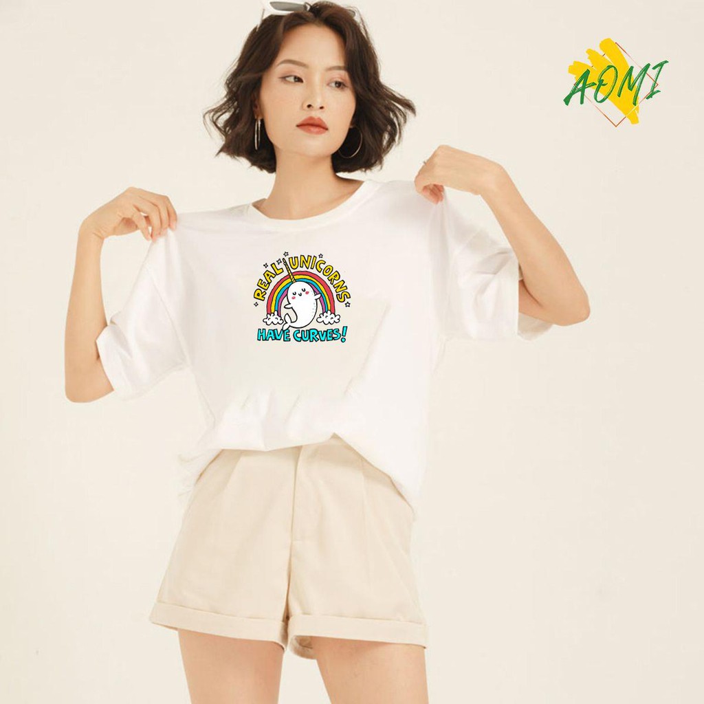 ÁO THUN UNISEX AOMI ĐẶC BIỆT UNICORN REAL HAVE CURVES TAY NGẮN TAY LỠ NAM NỮ AOMIVN THỜI TRANG