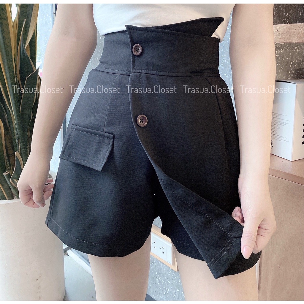 Quần Short Nữ Giả Váy Cạp Cao 3 Khuy trasua.closet-Quần Sooc Giả Chân Váy Nữ Ngắn Ullzang chất đẹp cực hót TS012