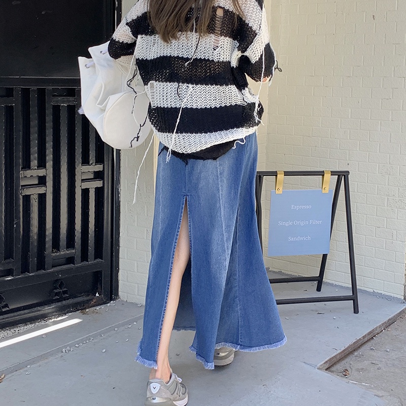 Chân váy Foke Jeans dáng dài Midi xòe đuôi cá hack dáng