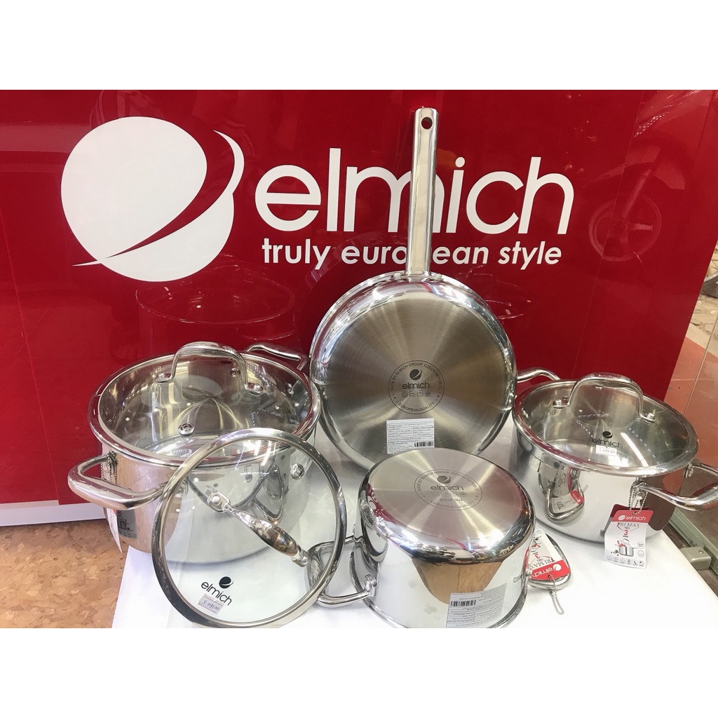 Bộ Nồi Chảo Inox 304 Đáy Liền 3 Lớp ELMICH Trimax-XS Nồi Size18/20/24 & Chảo26cm EL3744