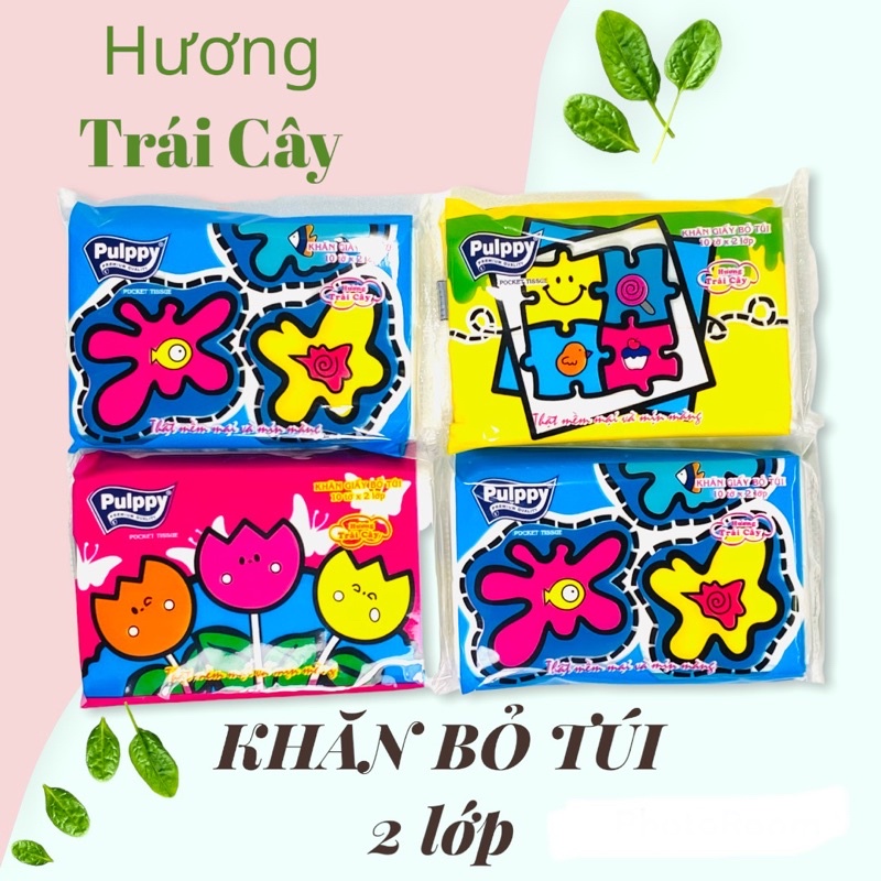 KHĂN GIẤY BỎ TÚI HƯƠNG TRÁI CÂY PULPPY 2 LỚP 1 LỐC 6 GÓI